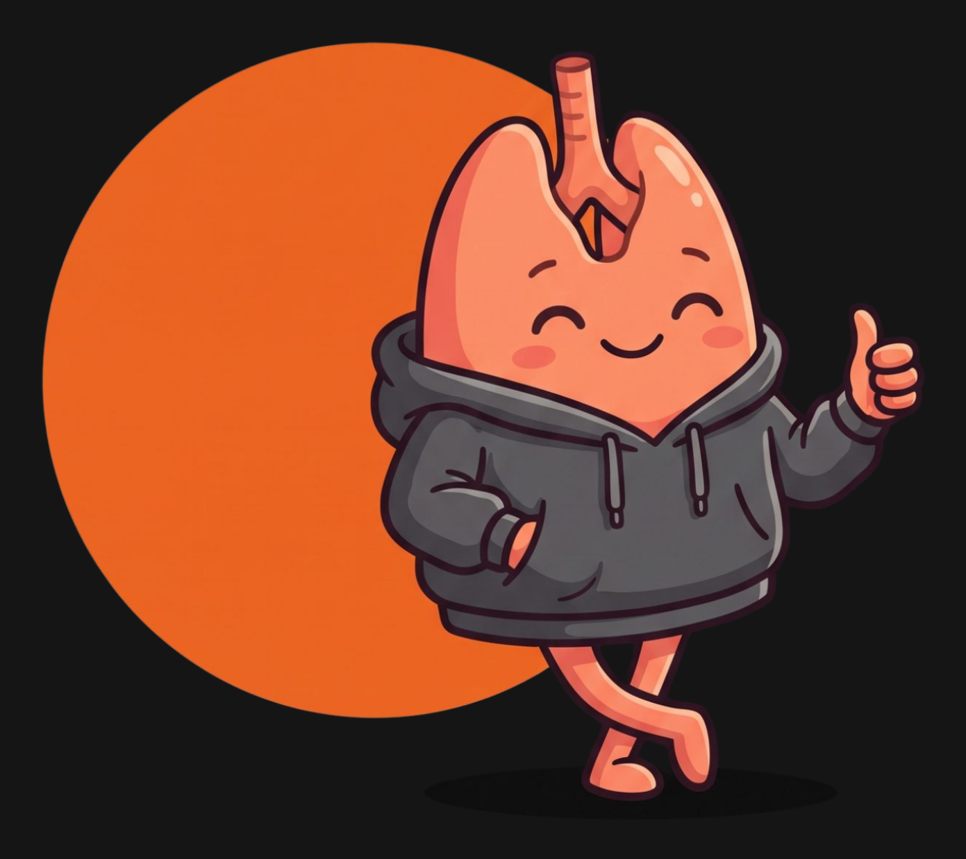 Illustration of a smiling lung in a hoodie giving a thumbs up